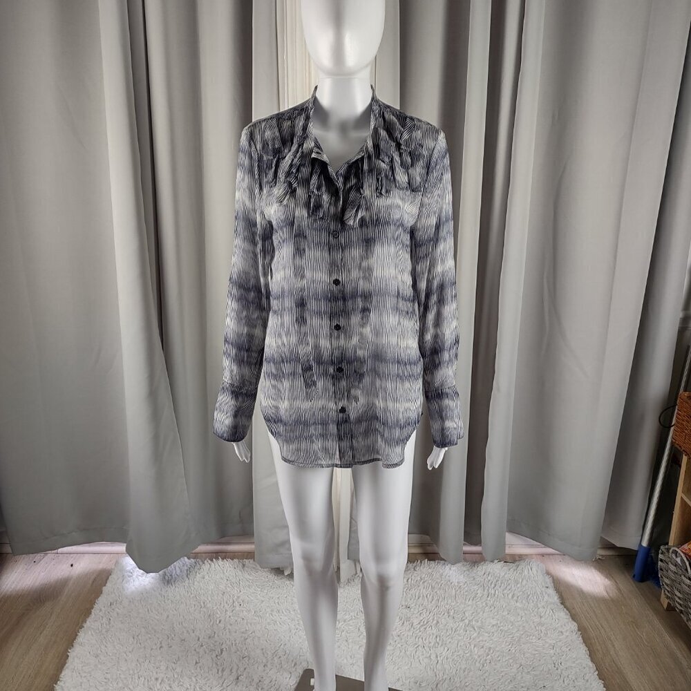 Banana Republic Ruffle Front Sheer Long Sleeve Blouse Blue White Striped Size S - Picture 2 of 11